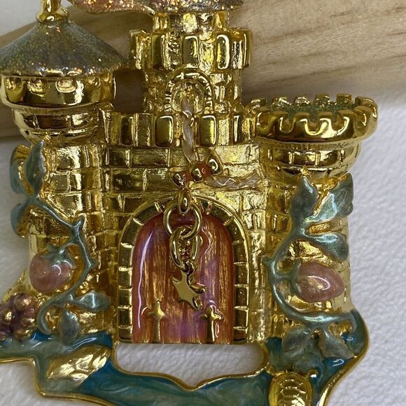 Kirks Folly Fairytale Castle Rapunzel Princess Gold Tone Enamel Brooch - Picture 3 of 8